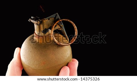 Military hand grenade held in human hand