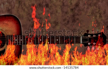 Acoustic guitar with grunge and fire overlay