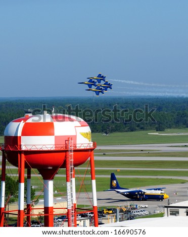 PENSACOLA - AUGUST 27: United States Navy Blue Angel Fight Demonstration Team performing August 27, 2008 at Naval Air Station Pensacola, Florida.