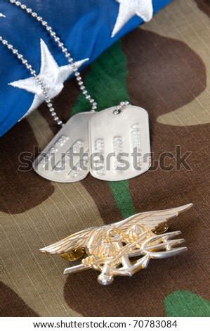 Navy SEAL trident on camouflage
