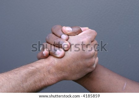 black and white hands shaking. stock photo : Black and white