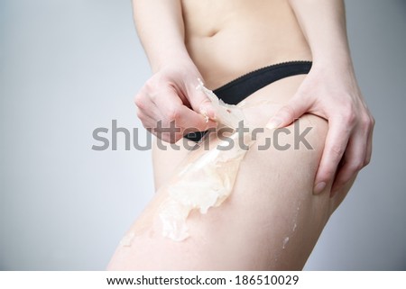 Mask for skin thighs against stretch marks and cellulite. Body care