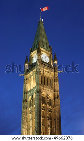 Peace Tower at night, Canadian Parliament