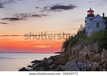 Bass Harbor lighthouse at sunset, Acadia National Park