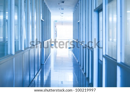 Hallway of computer room.The rooms beside are the operating  room and the equipment room