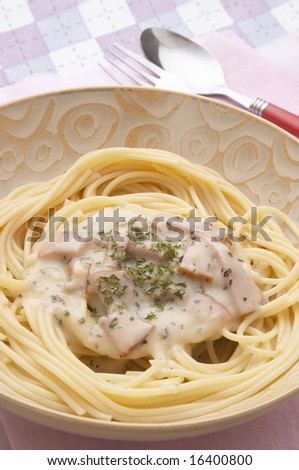Spaghetti with Pesto Sauce in the stodio
