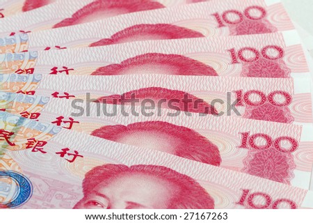 Studio shot with Chinese one hundred yuan notes