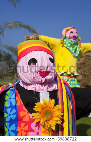 Pair of scarecrows at a Fall Festival.Saved as adobe RGB color