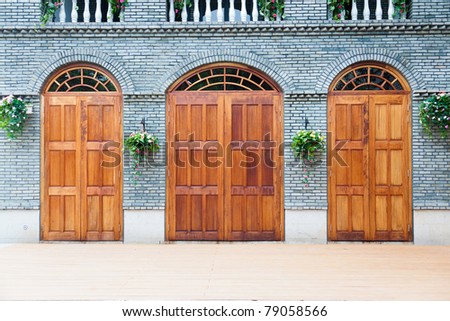 Traditional Chinese house  with wooden arch doors and deck,architectural style of Ming and Qing Dynasties
