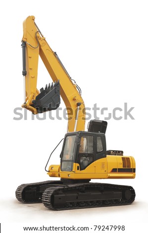 shiny and modern yellow excavator machines isolated on white shiny and modern yellow excavator machines isolated on white