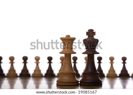 the king and queen piece of a chess table ready for it\'s move (selective focus)