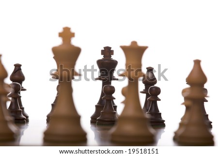 close perspective of chess pieces  (selective focus)