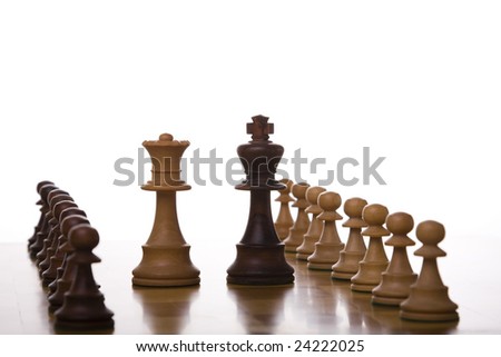 the king black and king white of a chess table ready for a battle (selective focus)