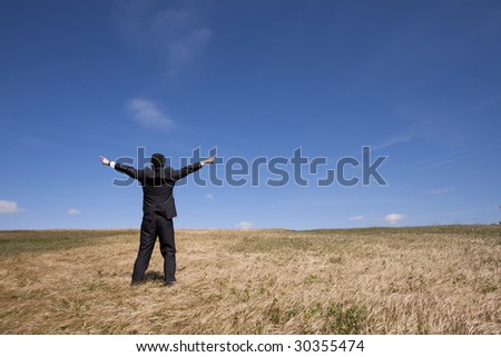 businessman showing his success at the field