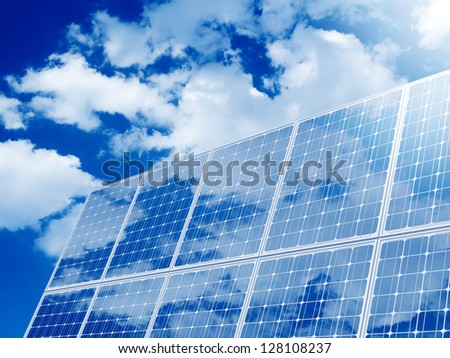 Solar battery on sky background.