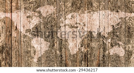 World map on fence background.