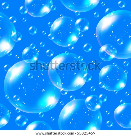 Seamless soap bubbles on blue background - texture pattern for continuous replicate.