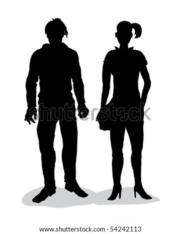 Hand Drawn Silhouettes Of Girl And Boy Stock Vector 54242113 : Shutterstock