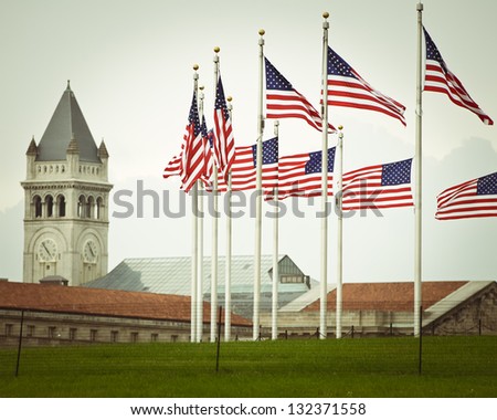 Ring Of Flags and Old Post Office Tower, Washington DC