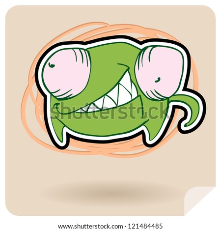 Angry, colorful, funny chameleon anime. Vector illustration.