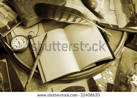 Vintage writing still life in sepia tone