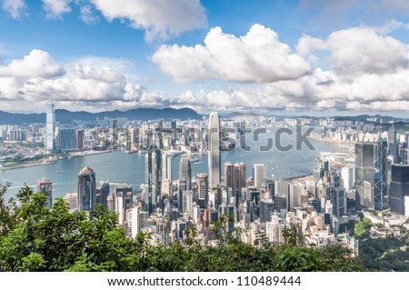 Hong Kong Victoria Harbor with blue sky
