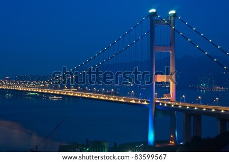 Tsang Ma bridge in dusk - the world biggest hanging bridge