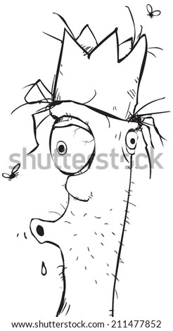 Cartoon character illustration of a very drunk beaten up guy looking for a party kiss.