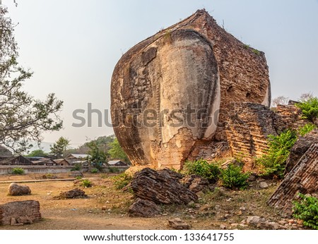 Mingun near Mandalay is tourist attraction - Elephant sculpture of Never Completed Pagoda