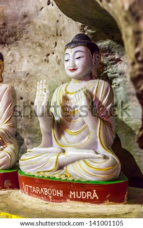 PINDAYA, MYANMAR - FEBRUARY 27: Buddha statue representing last stage of enlightenment inside of the caves with thousands other Buddha images on February 27, 2013 in Pindaya, Myanmar.