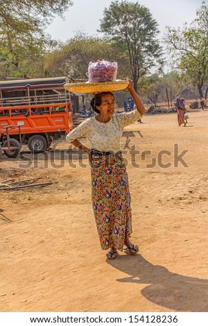 BAGAN, MYANMAR - FEBRUARY 24: A woman selling pepper at the local market on February 24, 2013 in Bagan, Myanmar. All the food is organically grown.