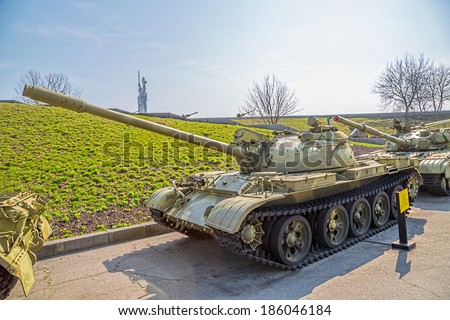 KIEV, UKRAINE - MARCH 23, 2014:  Exposed tanks from World War II at The Ukrainian State Museum of the Great Patriotic War.