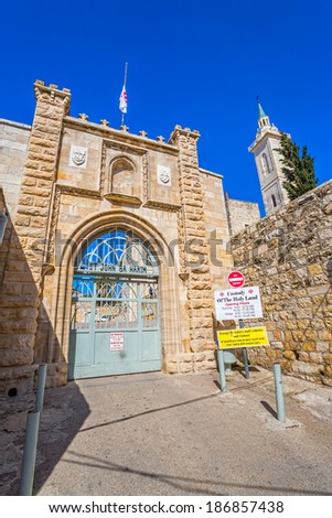 JERUSALEM, ISRAEL - FEBRUARY 28, 2014: Place where John the Baptist was born. John Baharim is a Catholic Church located in Ein Karen which is a small pastoral village on the western side of Jerusalem