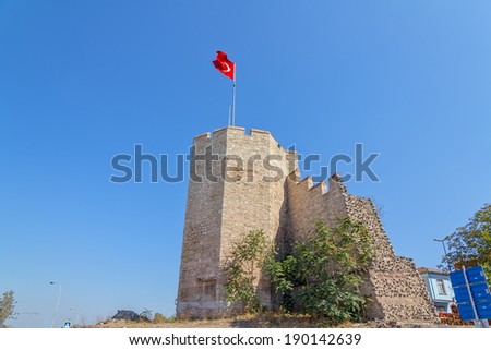 Remains of the famous ancient walls of Constantinople in Istanbul.