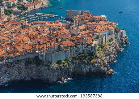 Aerial helicopter shoot of Dubrovnik old town.