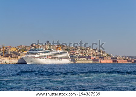 ISTANBUL, TURKEY - SEPTEMBER 29, 2013: Big cruise ship Columbus 2 anchored in the Orakoy district.