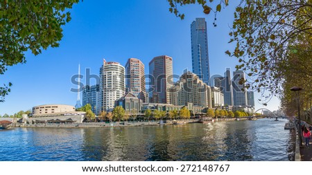 MELBOURNE, AUSTRALIA - MARCH 21, 2015: View of the Southbank high skylines and buildings on the beautiful sunny day.