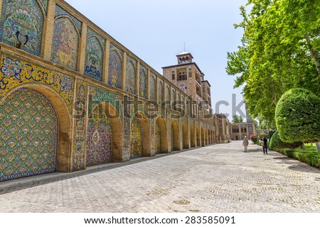 TEHRAN, IRAN - MAY 1, 2015: Edifice of the Sun of the royal palace Golestan oldest groups of buildings in persian capital, was rebuilt to its current form in 1865.