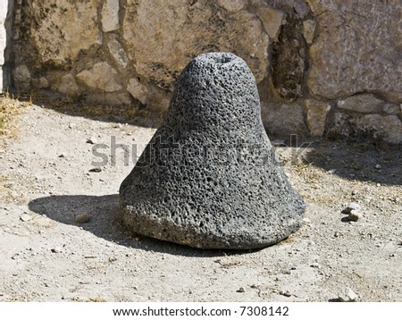Stone bell in Roman archaeological site in Amman, Jordan. Al-Qasr archaeological site.