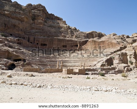 Amphitheater ruins- Nabataeans capital city (Al Khazneh) , Jordan. Roman Empire period.