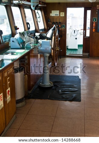 Ferryboat ship control room detail.