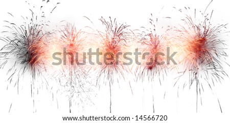 Digitally enhanced firework.  Red and black row of rockets on white.