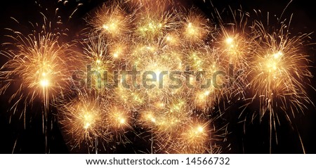 Digitally enhanced firework. Fractal forming fireworks background.