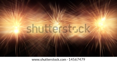 Digitally enhanced firework with light rays effects. Banner (panorama) format.