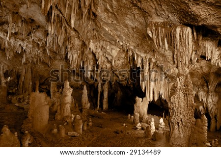 Croatia is full of caves like this one in limestone rocks. This is Inside details with  stalagmites and stalactites . Location: Dubrovnik area. 30sek shot with aprox. 30 flashes fired.