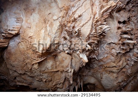 Croatia is full of caves like this one in limestone rocks. This is Inside details with  stalagmites and stalactites . Location: Dubrovnik area. Fish lenses shot. 30sek shot with multiple flashes.