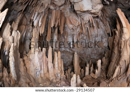 Croatia is full of caves like this one in limestone rocks. This is Inside details with  stalagmites and stalactites . Location: Dubrovnik area. Fish lenses shot. 25sek shot with multiple flashes.