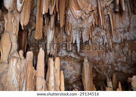Croatia is full of caves like this one in limestone rocks. This is Inside details with  stalagmites and stalactites . Location: Dubrovnik area. 25sek shot with aprox. 30 flashes fired.