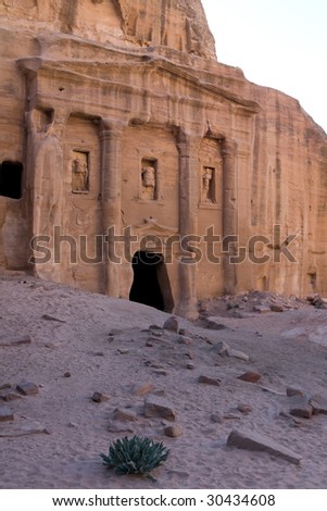 Roman Soldier Tomb in Petra, Jordan. Nabataeans capital city (Al Khazneh). Made by digging the rocks. Roman Empire period.
