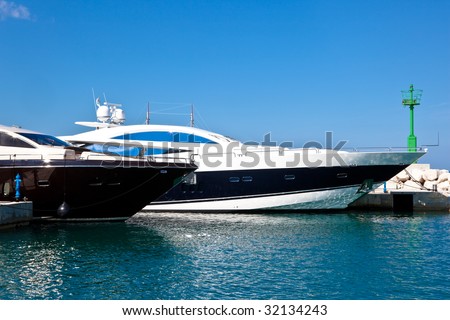 Power boats in marina. Luxury boats.